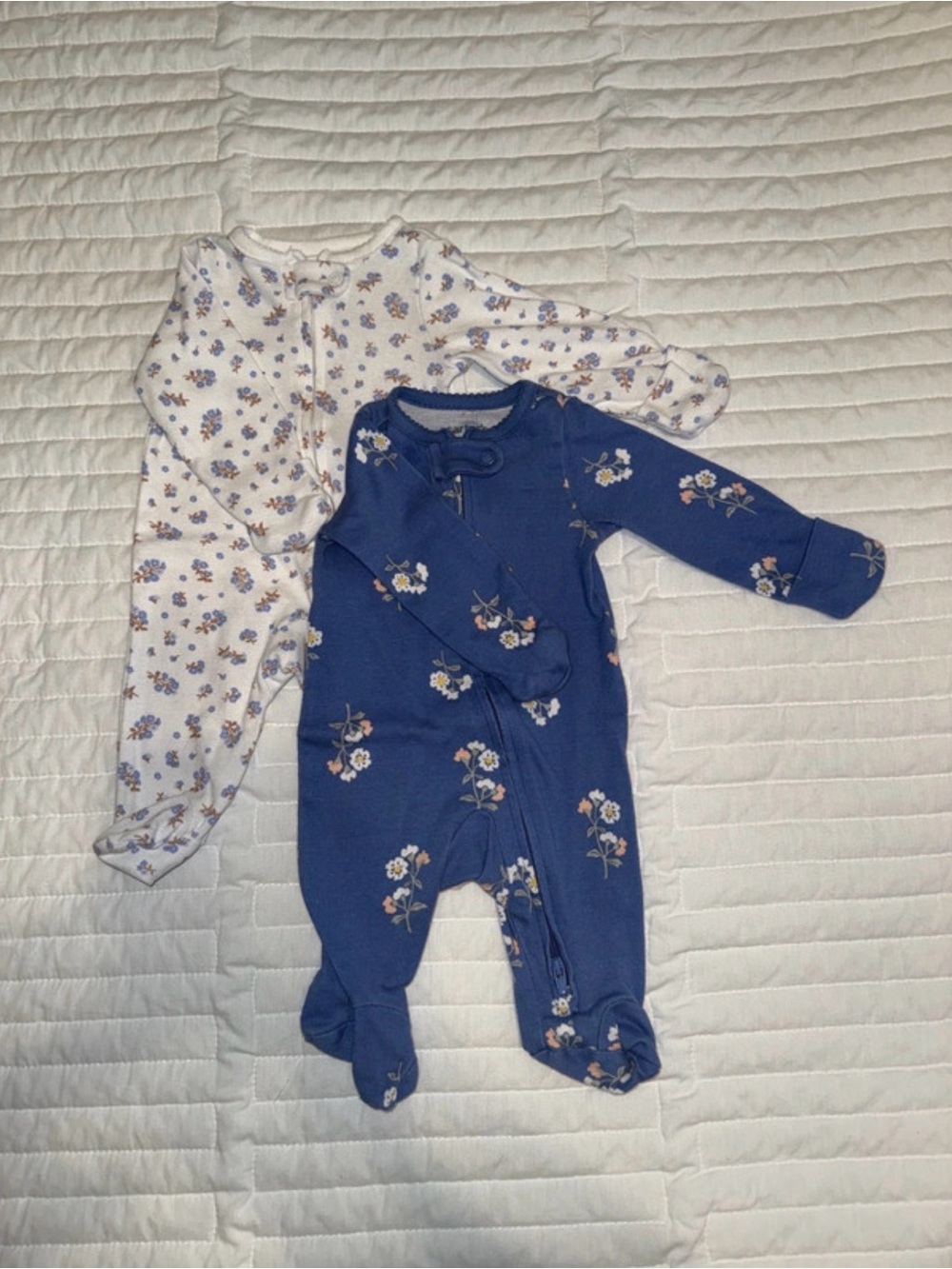 Baby Floral Footed One-Piece - Blue